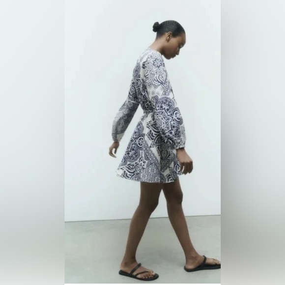 Zara Blue  and White Patterned Dress - Picture 2 of 16